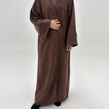 LR891  Fall & Winter Suede Fabric Open Abaya — Open Abaya Only