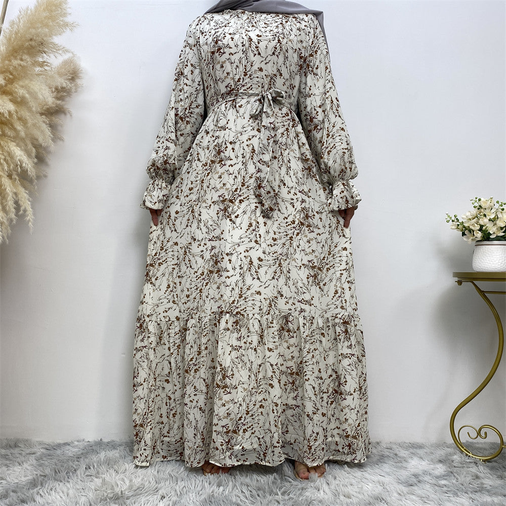 6434 printed floral chiffon abaya dress