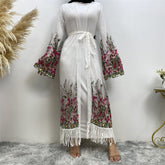 1904 Embroidery mesh yarn muslim abaya dress