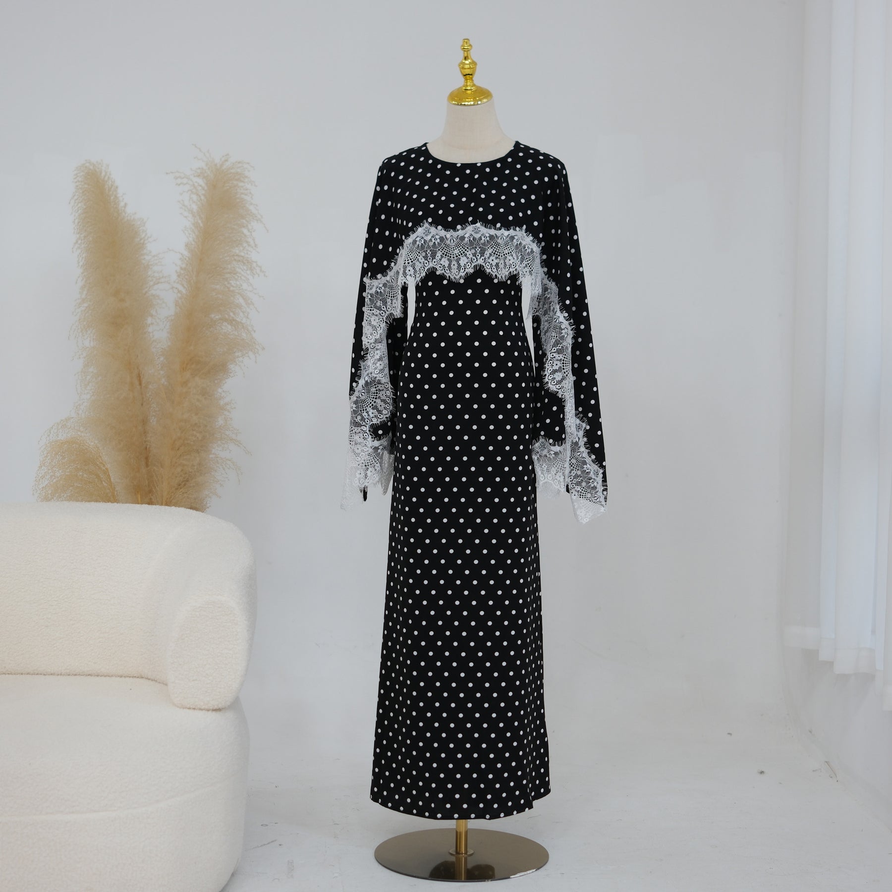 LR1323  Viscose Lace Panel Dress with Shawl