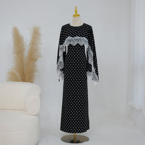 LR1323  Viscose Lace Panel Dress with Shawl