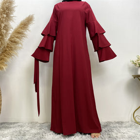 9073 plain Multi-layer stack sleeves abaya dress