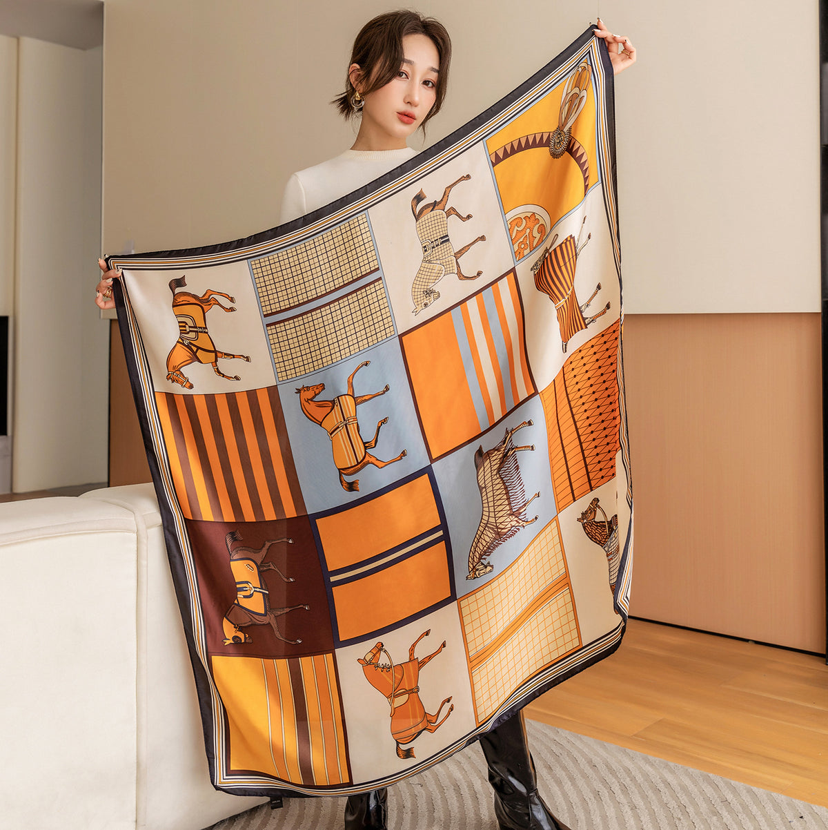 S11001  110*110 cm Printed Silk-Look Large Square Scarf