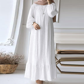 L8019  Puff Sleeve Vintage Pocket Hem Ruffle Dress