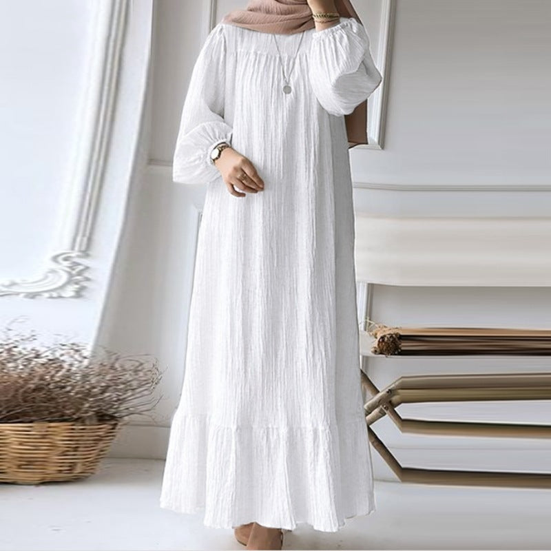 L8019  Puff Sleeve Vintage Pocket Hem Ruffle Dress