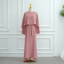 LR1001  Fitted Polyester Abaya & Cape Two-Piece Set