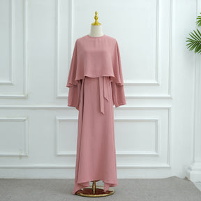 LR1001  Fitted Polyester Abaya & Cape Two-Piece Set