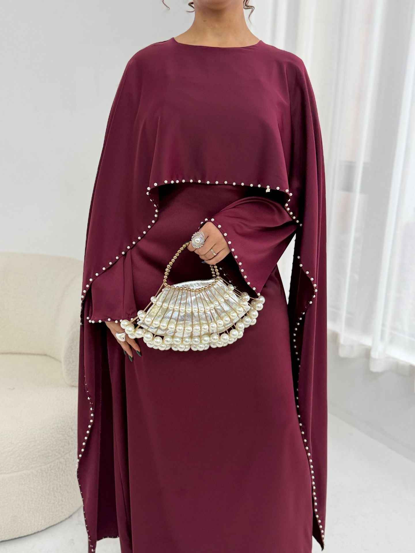 LR1134 Exquisite Pearl-Embellished Abaya – Opulent Craftsmanship, Timeless Elegance