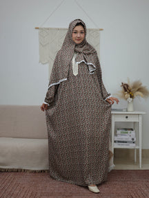 XL001  Floral Print Loose Long Sleeve Integrated Viscose Prayer Set