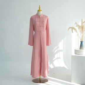 LR1124  Plain Solid Polyester Tie-Front Open Abaya Cardigan + Inner 2-Piece Set
