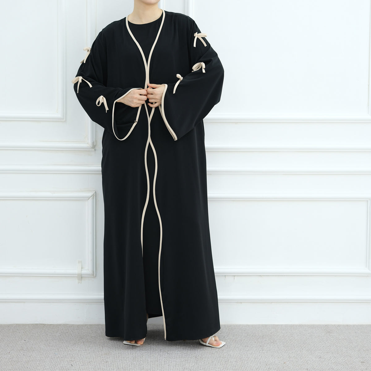 LR962+LR1003 Plain Bow Abaya Dress Set