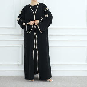 LR962+LR1003 Plain Bow Abaya Dress Set