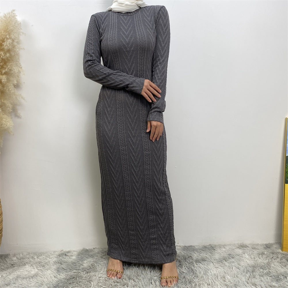 6435-1 plain Sweater base dress abaya