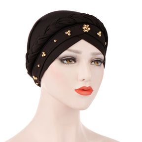 TJM-短辫金珠 golden beads plain hijab turban hat