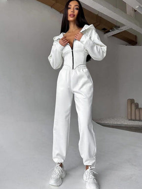 C56105  Autumn Winter Women Plain Drawstring Hooded Sweatsuit Abaya 2-Piece Set