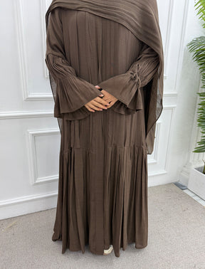 LR1139  Pleated cardigan with lining + hijab 2-piece set