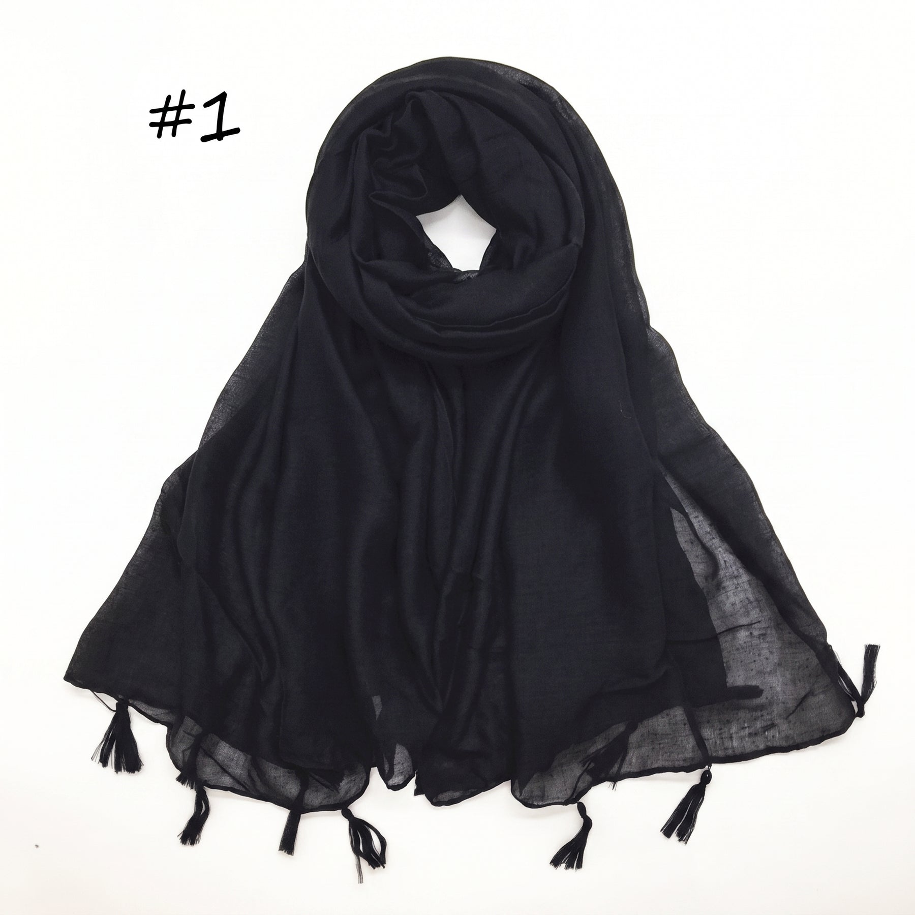 ND06  Plain Polyester Flat-Finish Tassel-End Hijab