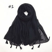 ND06  Plain Polyester Flat-Finish Tassel-End Hijab