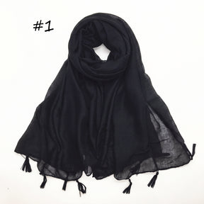 ND06  Plain Polyester Flat-Finish Tassel-End Hijab