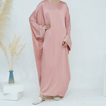 LR814 Plain Polyester Rhinestone Abaya Dress