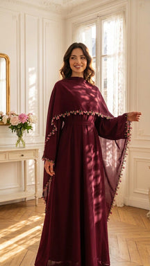 LR1355  Contrast Lace Trim Patchwork Dress and Hijab Two Piece Set