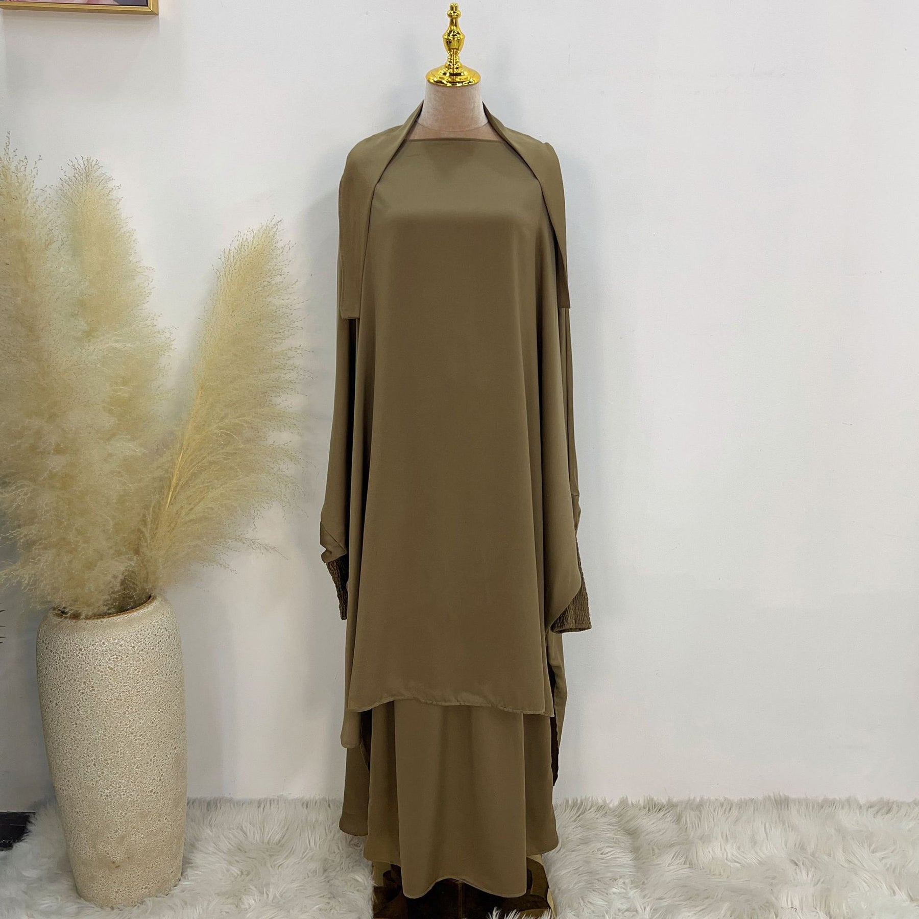 LR618  Plain Flared Abaya Dress Set - Casual Everyday Wear