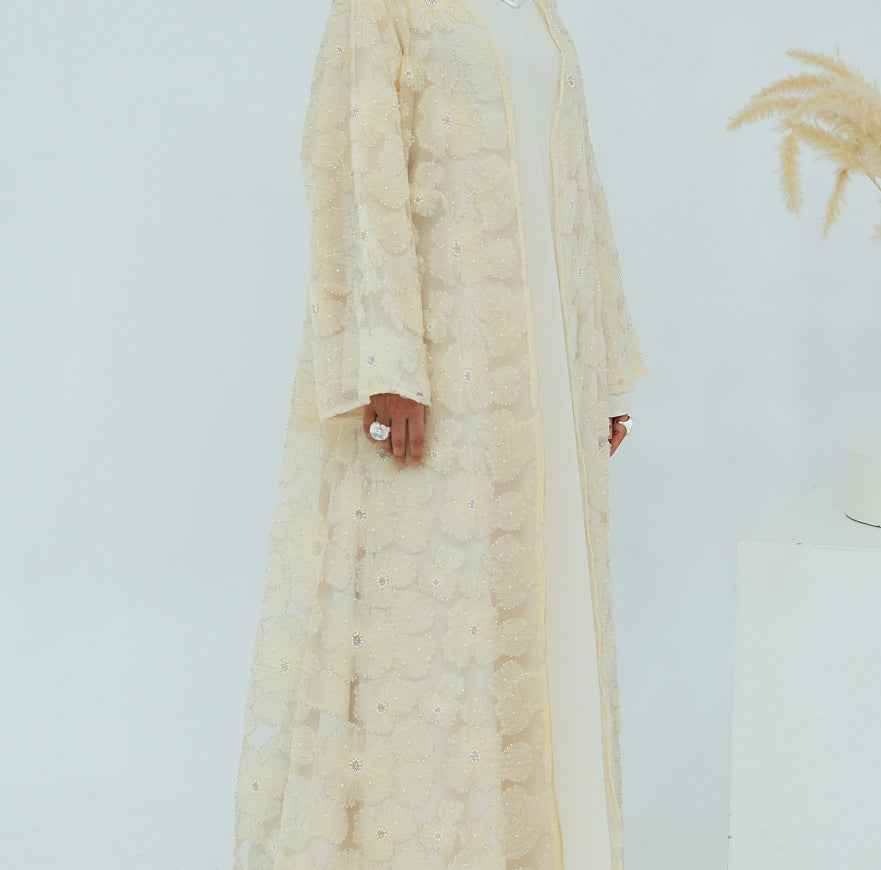 LR1069  3D Floral Beaded Cardigan Abaya