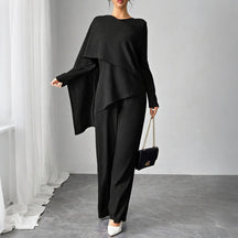 SY013  Elegant Casual Polyester Top + Wide-Leg Pants Set