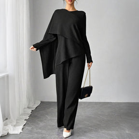 SY013  Elegant Casual Polyester Top + Wide-Leg Pants Set
