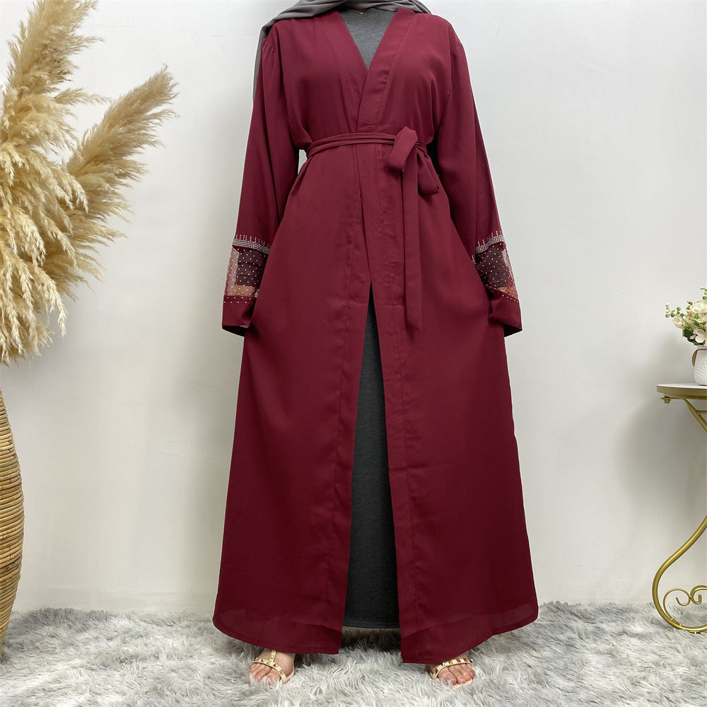 1824 plain mesh cloth spliced muslim abaya dress