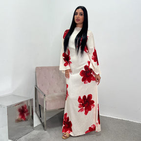 LR1063  Women's Printed Ankle-Length Dress with Slimming Waist
