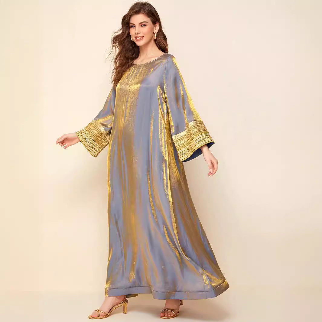 658  Shiny long dress plus size gold luxurious dress