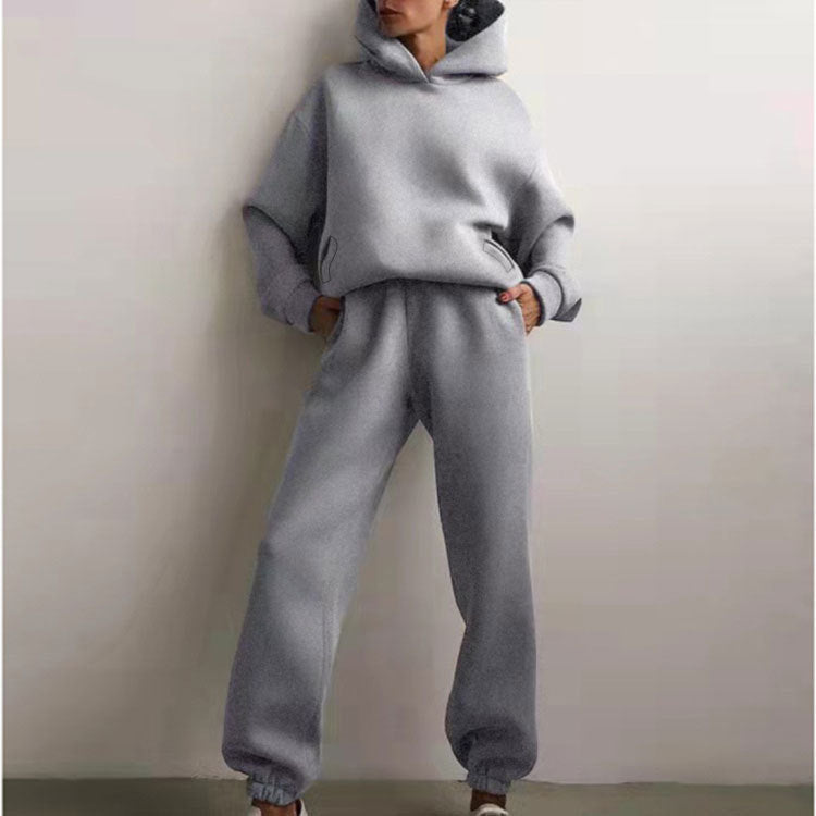 21660  Fashion Sporty Plain Hooded Sweatshirt Casual Set Abaya