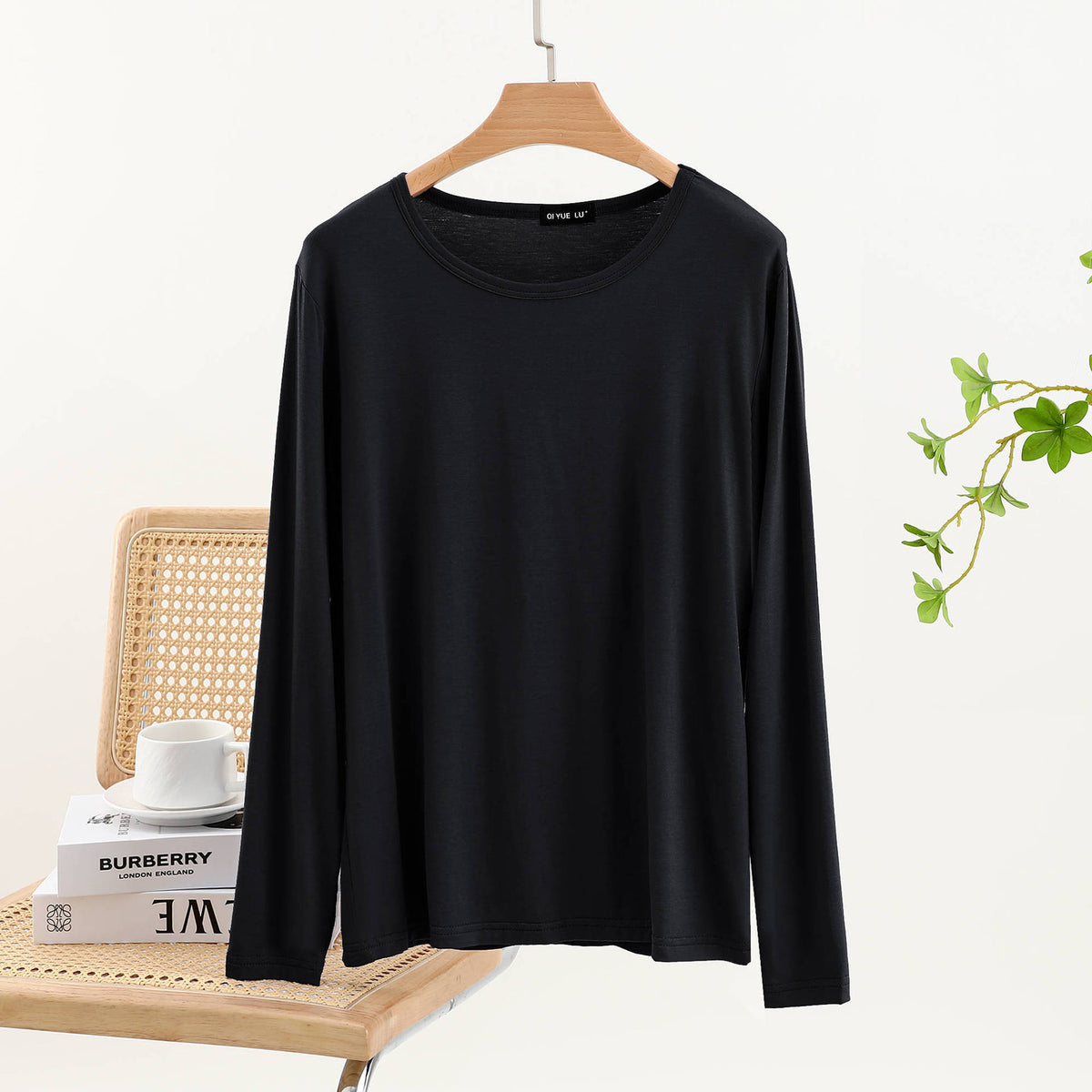 JC001  Crew Neck Modal Long Sleeve Loose Stretch Top