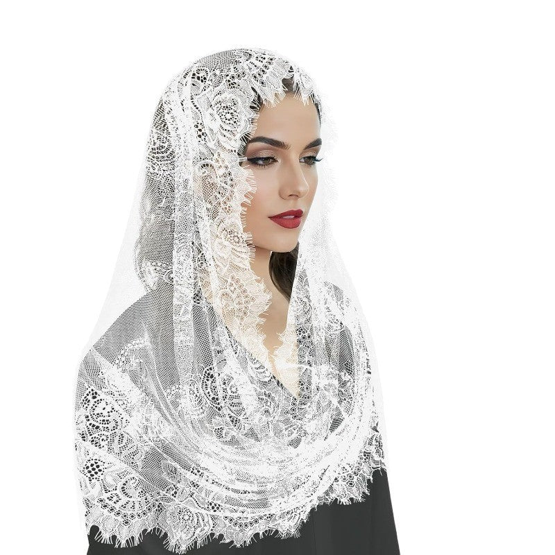 YY1688-87  Plain Black and White Lace Breathable Eyelash Round Hijab