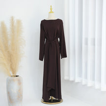 LR822  Plus Size Slimming Elegant Long Sleeve Viscose Dress with Waist Tie