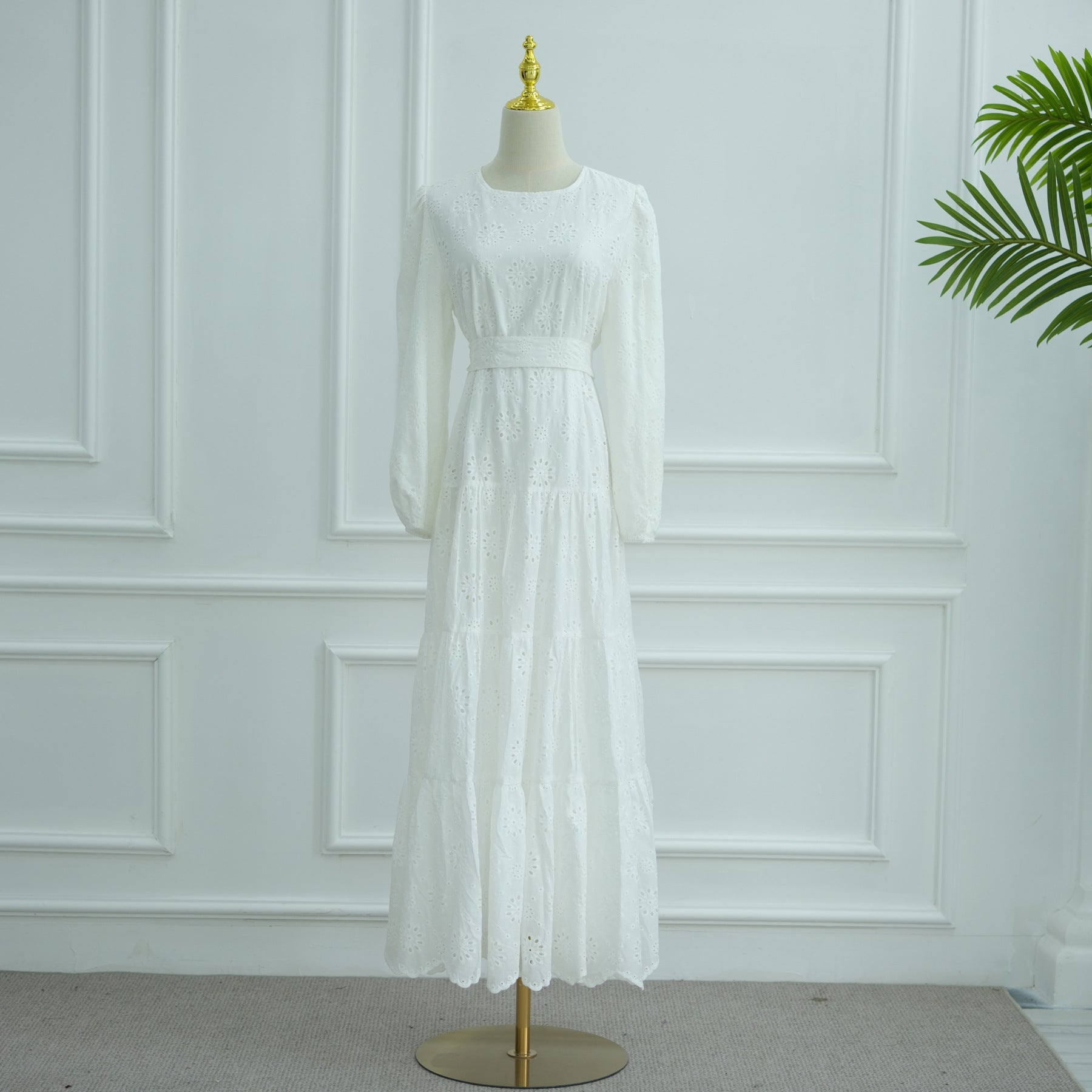 LR1066  Pure Cotton Embroidery Abaya Floral Dress