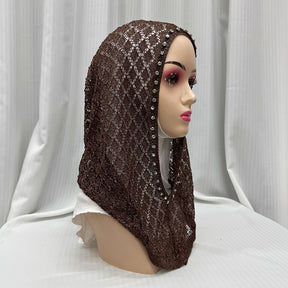 2133-895  Crystal-studded Shiny Thread Breathable Hollow-out Hijab Cap