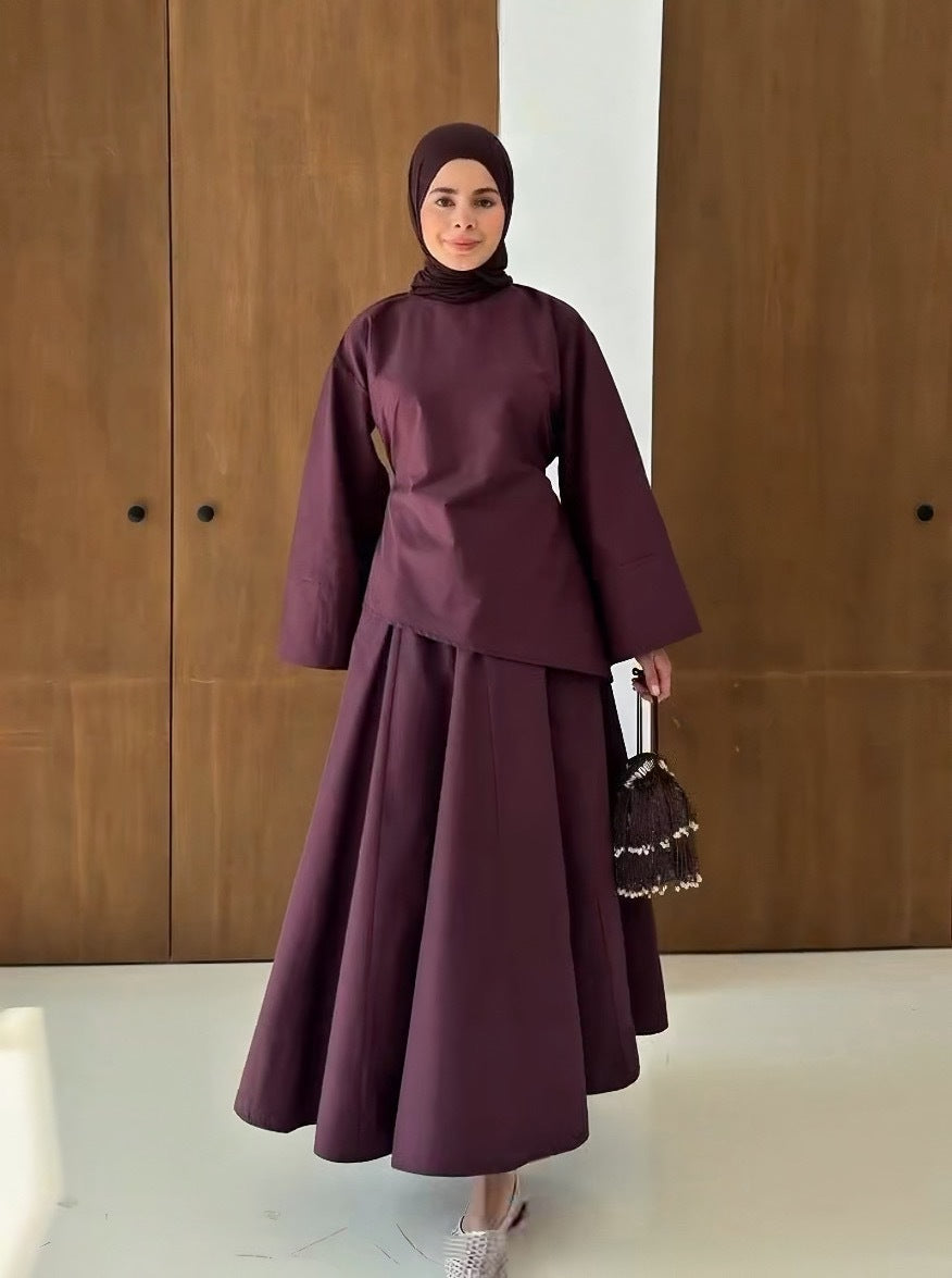 LR1313  Plus Size Top and Skirt Two Piece Set with Pockets