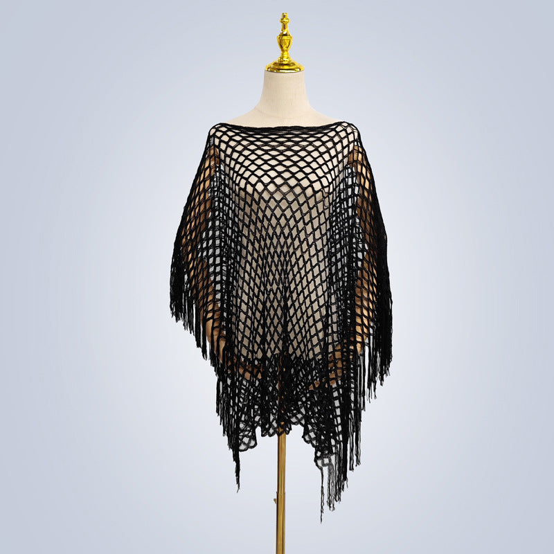 A2  Solid color knitted mesh hollow pullover shawl