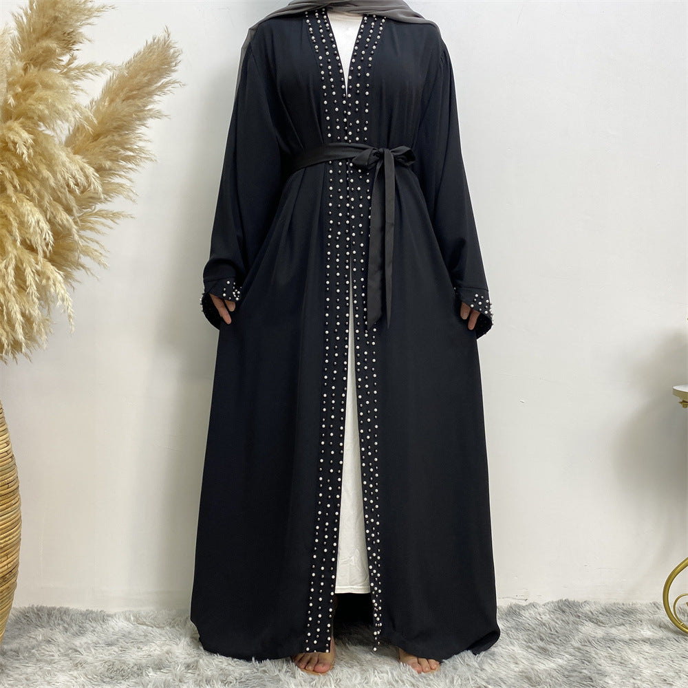 1838 plain Nail bead muslim abaya cardigan dress