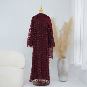 LR1189  3D Floral Open Abaya + Nida Inner Layer + Hijab Set