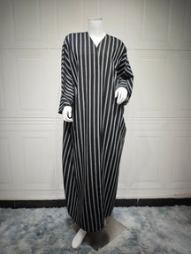 MQ161  Long Zebra Stripe Cotton Open Abaya