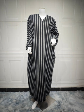 MQ161  Long Zebra Stripe Cotton Open Abaya