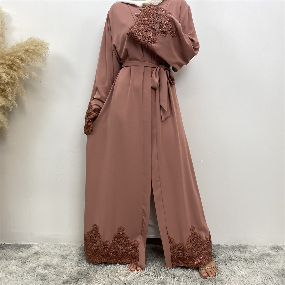 1989 Lace embroidery muslim abaya dress