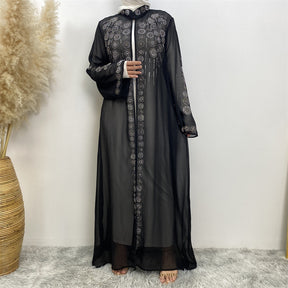 6740 stamping rhinestone muslim abaya cardigan dress