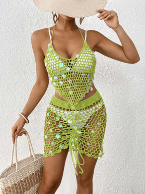 Z889  Sequined stitching pure hand-crocheted two-piece cardigan