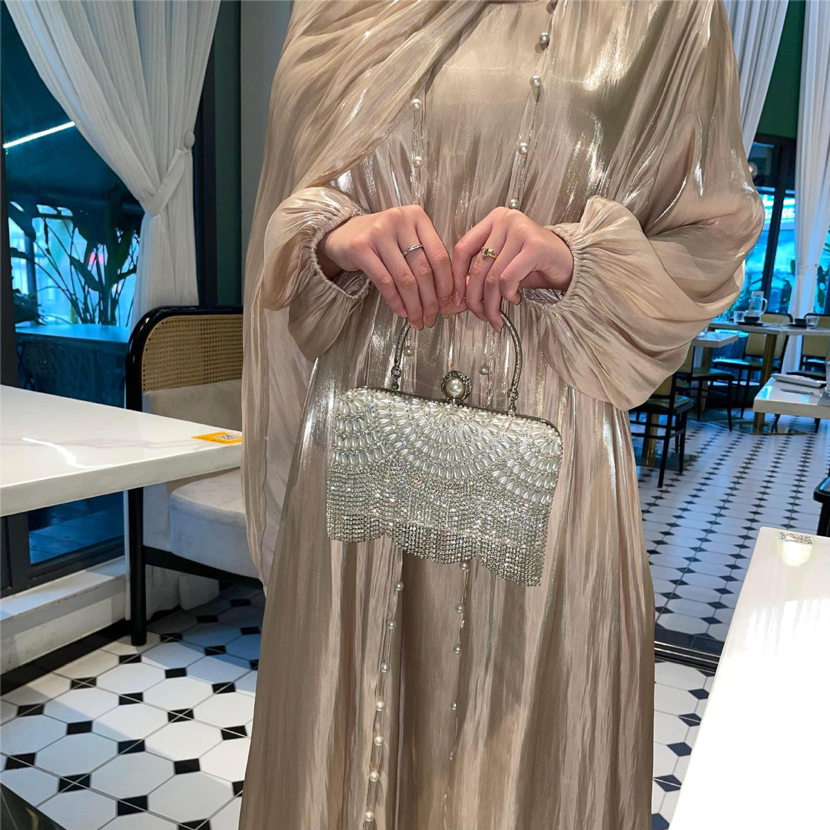 LGS  Muslim clothing flowing yarn three-piece dress