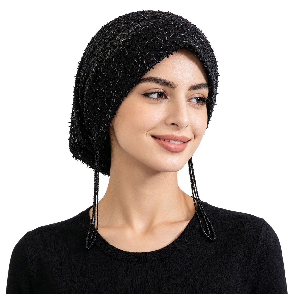 High-end boutique beaded tassels hat Polyester Hijab - Color Option