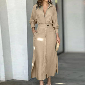 24543  Chic Spring Plain Tie-Waist Elegant Commuter Maxi Abaya Dress